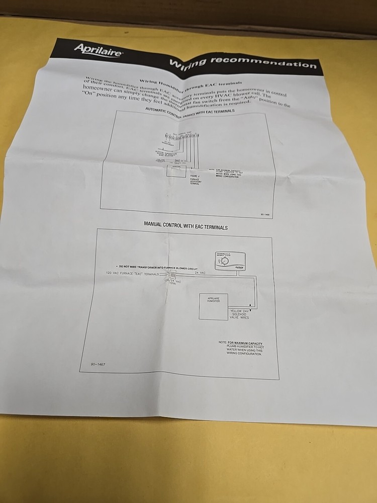 APRILAIRE MANUAL HUMIDIFIER CONTROL 1- MODEL 4655