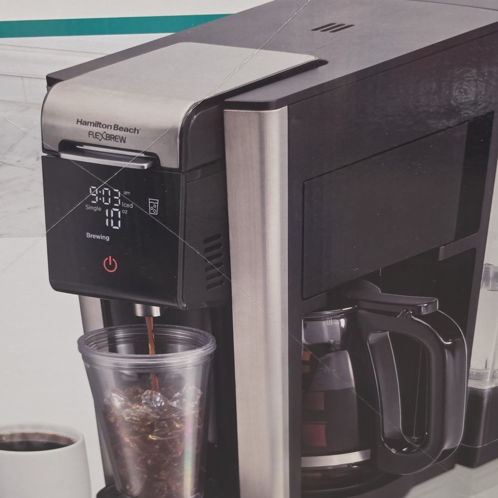 Hamilton Beach FlexBrew Advanced 5-in-1 Pod Coffee Machine Black Silver Digital