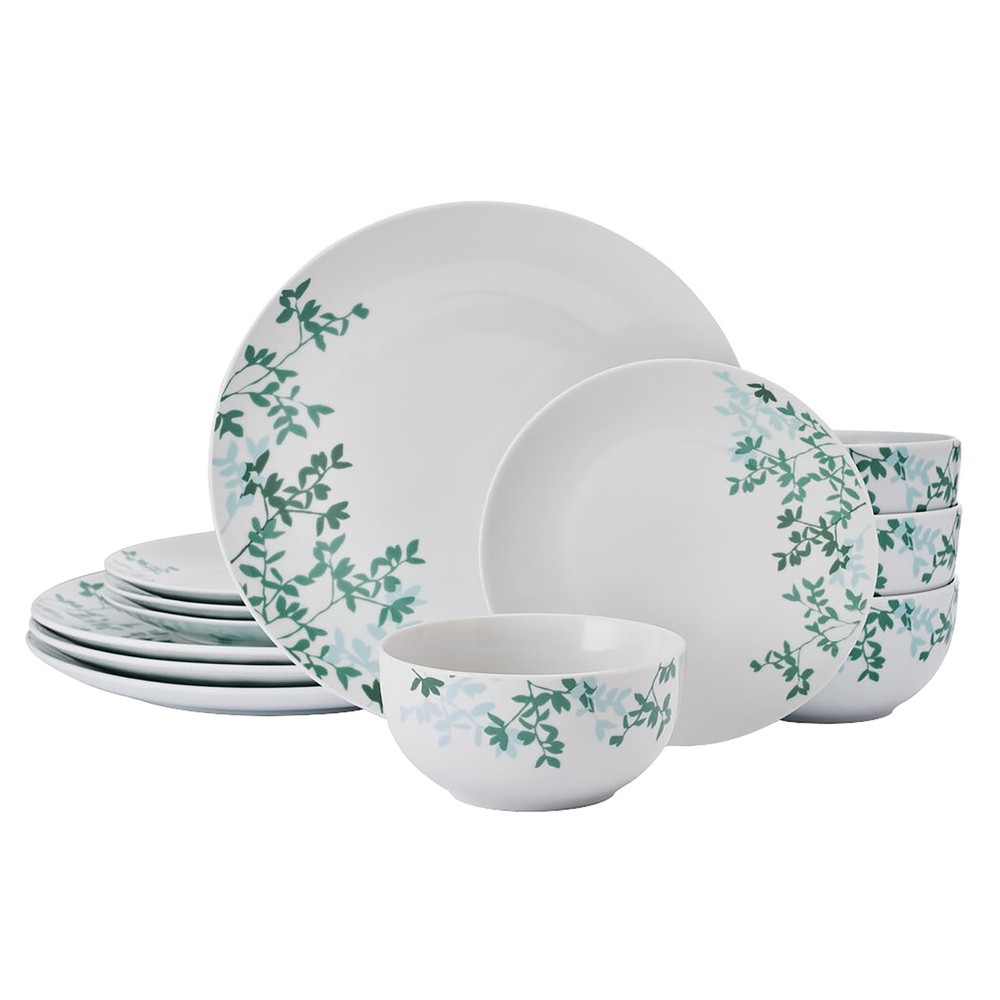 12-Piece Porcelain Dinnerware Set Moonlit Leaves Pattern