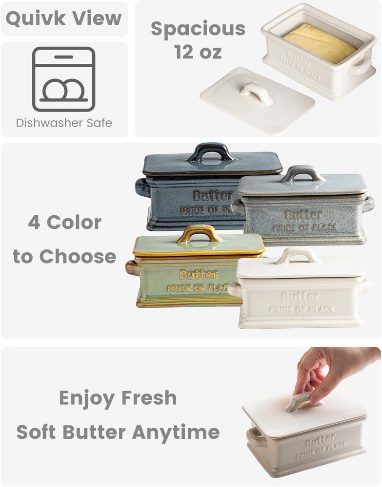 Elegant Ceramic Butter Dish with Lid - Dishwasher Safe, White Rectangular Keeper