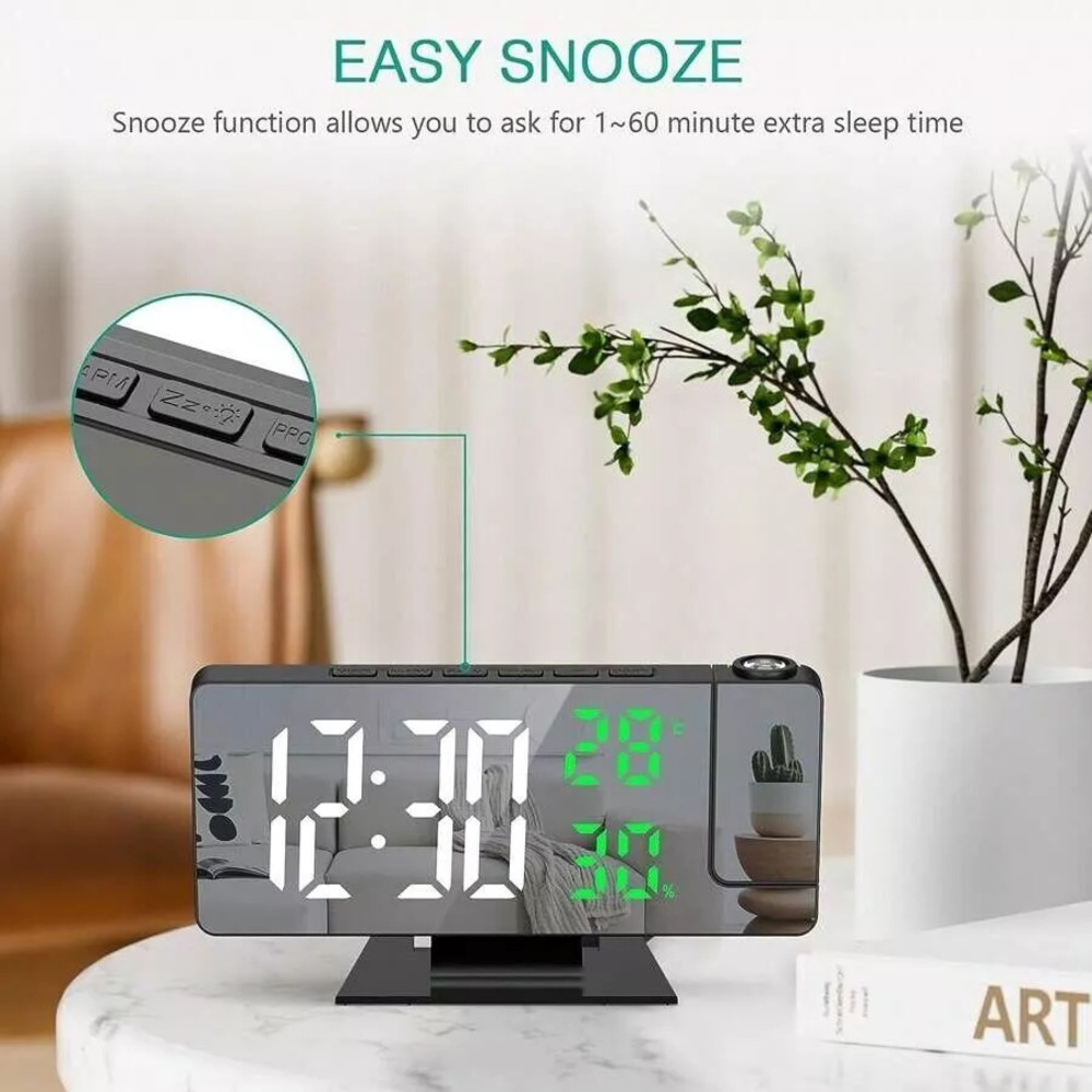 7.8" LED Digital Projector Projection Snooze Dual Alarm Clock Timer USB A+