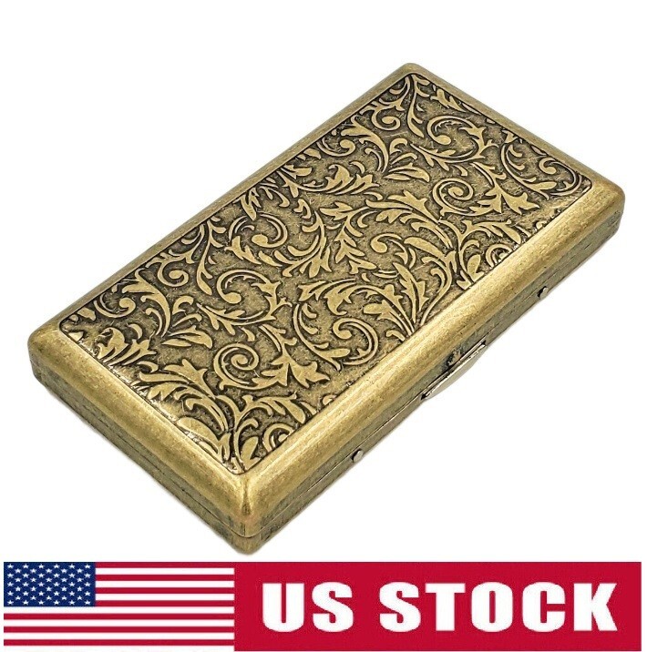 Victorian Style Cigarette Case Double Sided King & 100s Boteh Pattern Bronze