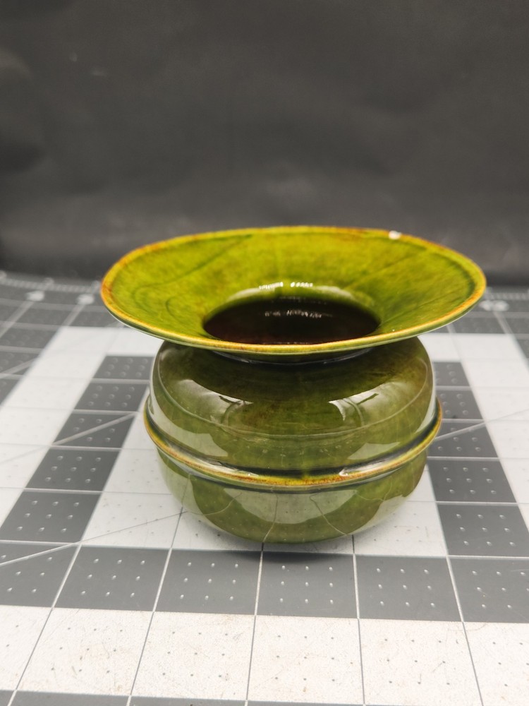 MCM Small Glass Spitoon Shaped Planter, Signed By Mary Fields 1973