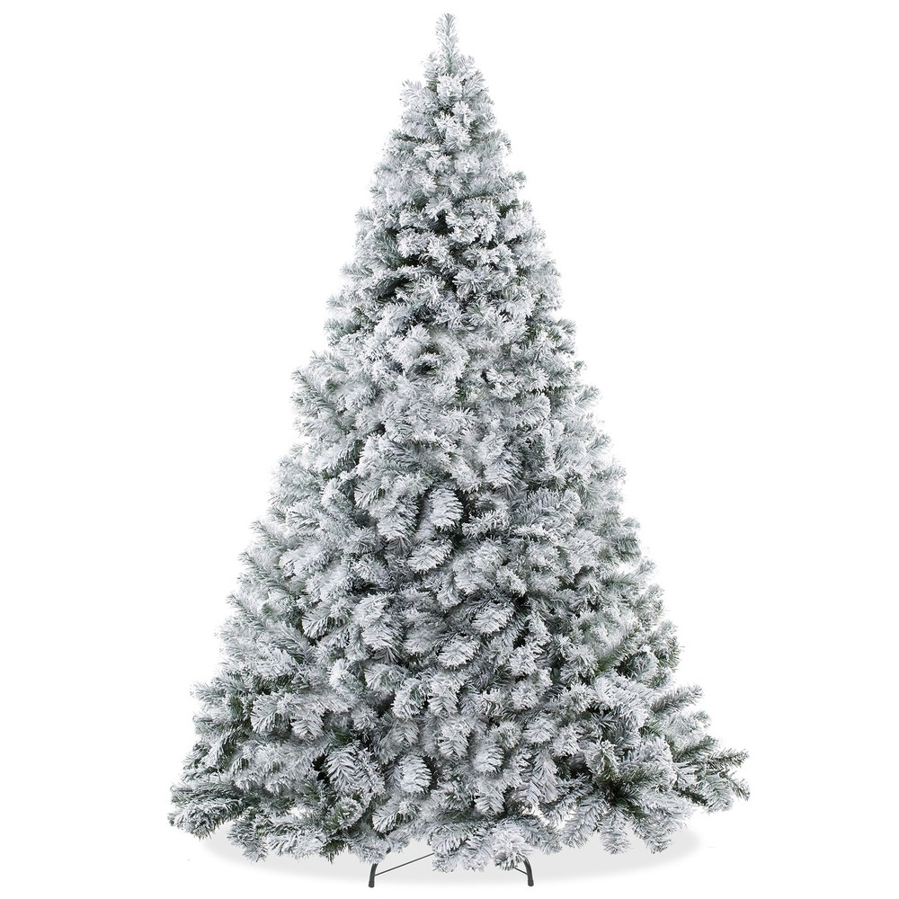 OPEN BOX - 7.5 ft Flocked Pine Hinged Artificial Christmas Tree with Stand