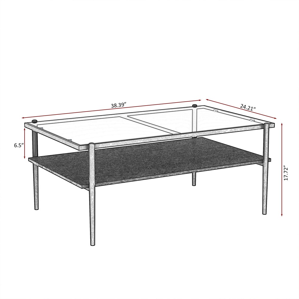 Bilayer Gray Tempered Glass Coffee Table Rectangular Home Deco Storage Shelf