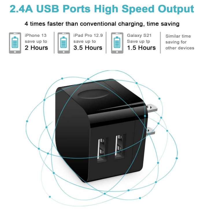 USB Wall Charger,Usb Plug,2Pack Flat USB Charger Block Charging Low Profile USB