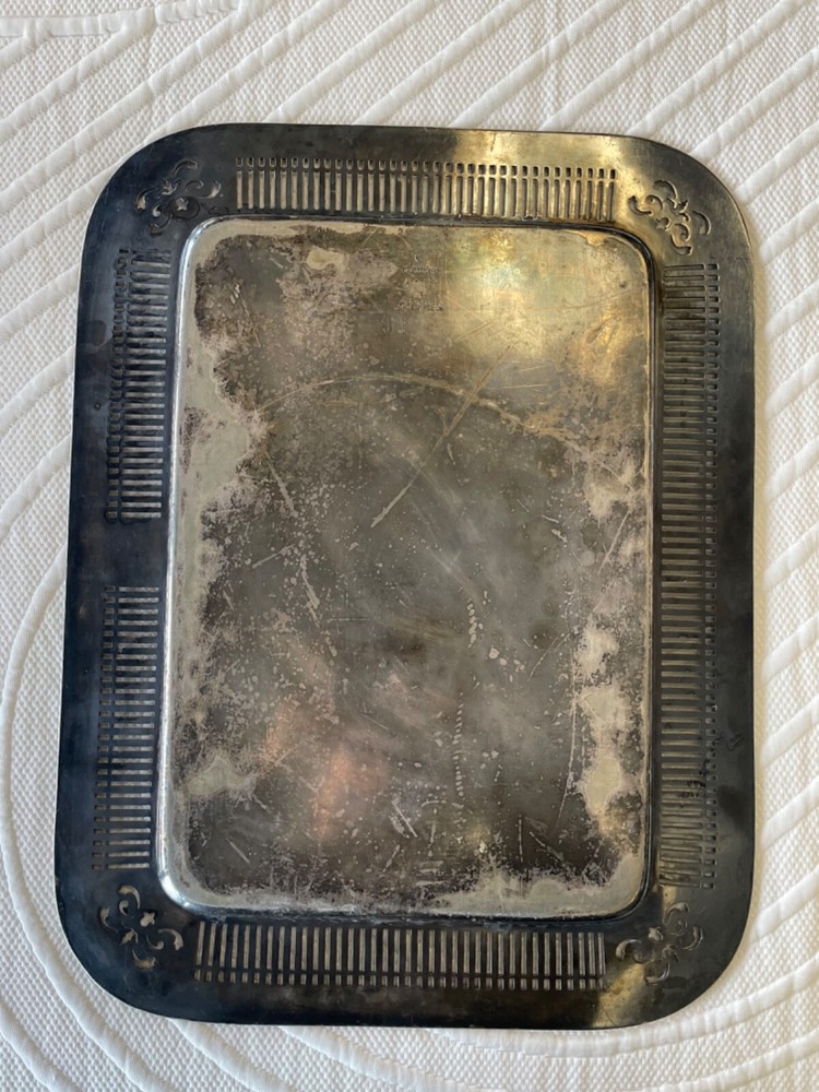 ANTIQUE HOTEL SILVER SOLDERED SERVING TRAY