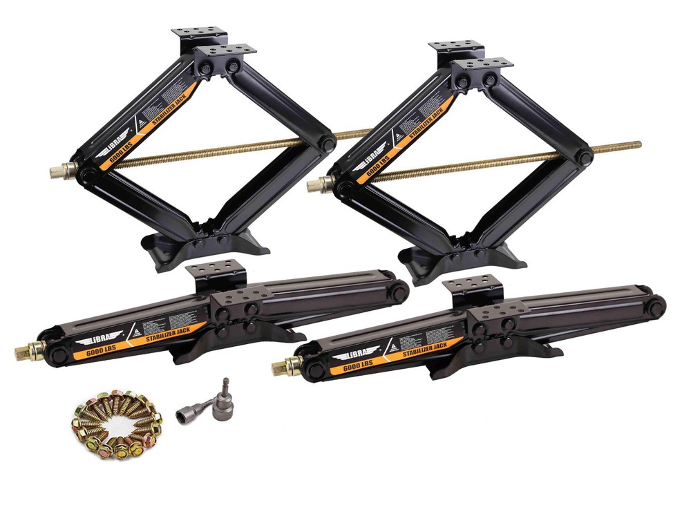 4 LIBRA 6000lb 24" RV Camper Stabilizer Leveling Scissor Jacks w/socket/hardware