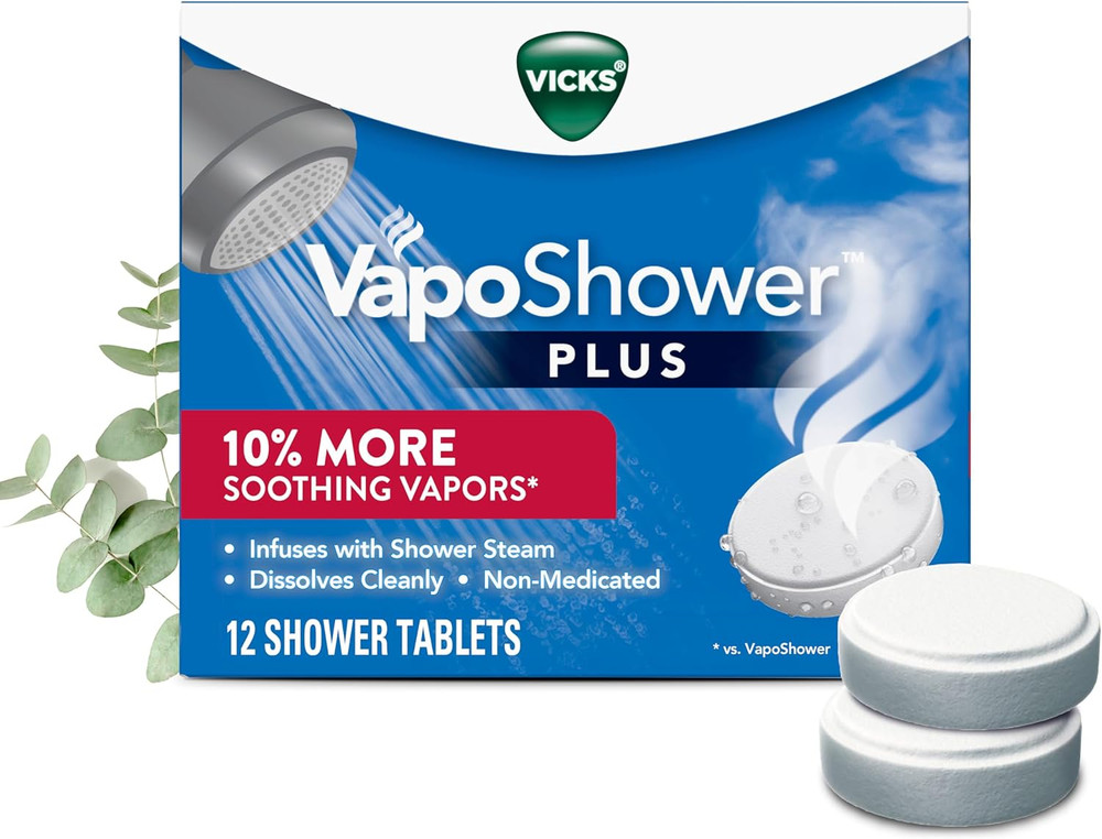 Vicks Vaposhower Plus Eucalyptus & Menthol Shower Steamers, 12 Count