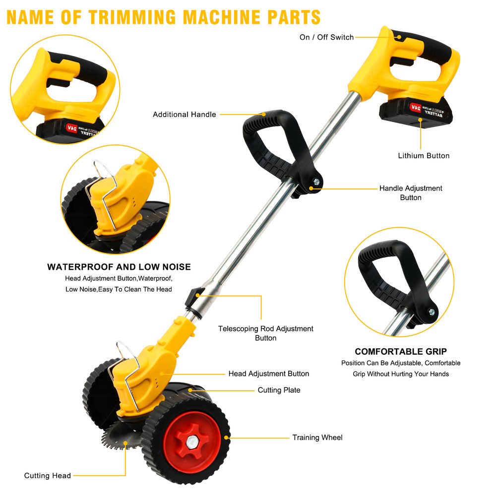 Cordless String Trimmer, Edger WeedWhacker Grass Eater Lawn Cutter w/2* Battery
