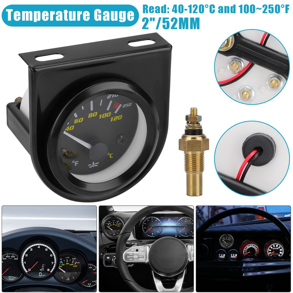 2'' 52mm Pointer Car Water Temp Temperature Gauge White light ℃&℉ with Sensor