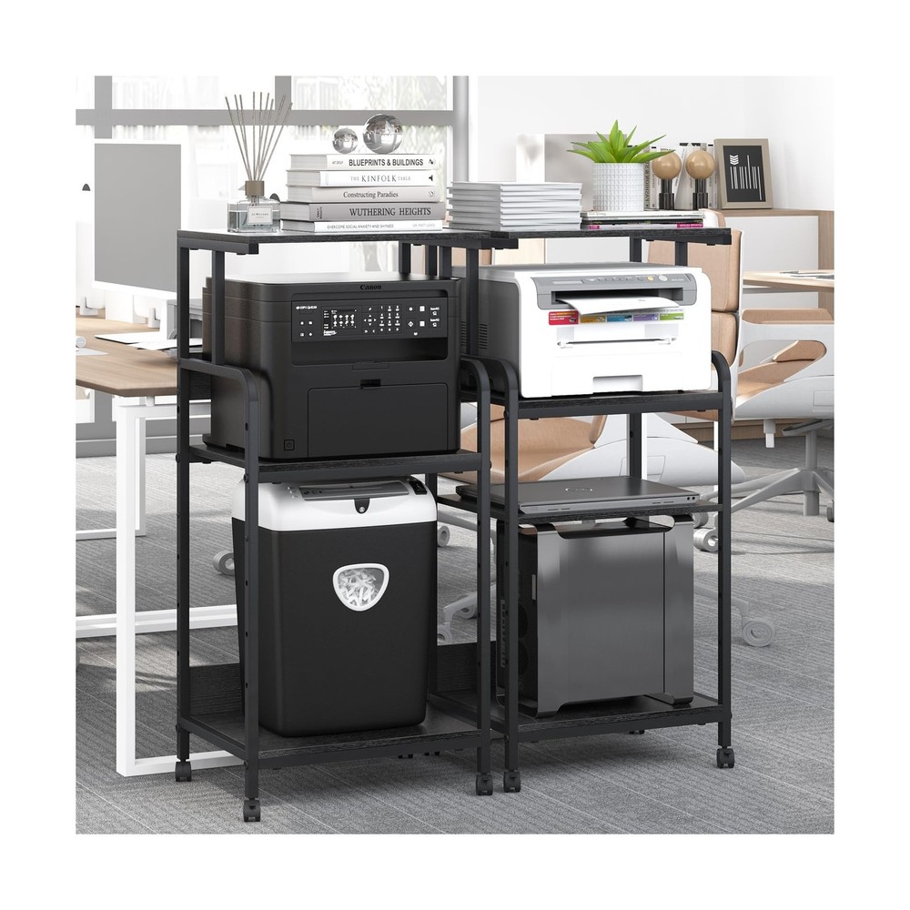 4 Tier Stand with Storage Shelf, Tall Mobile Printer Table for Home Office, A...