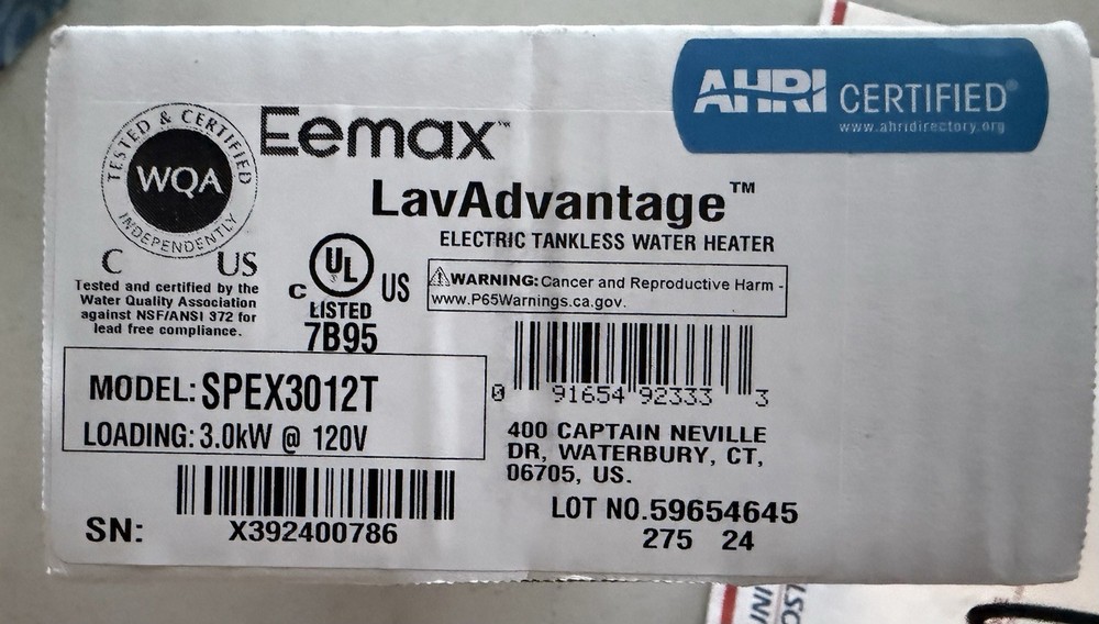 Eemax SPEX3012T LavAdvantage Thermostatic Electric Tankless Water Heater