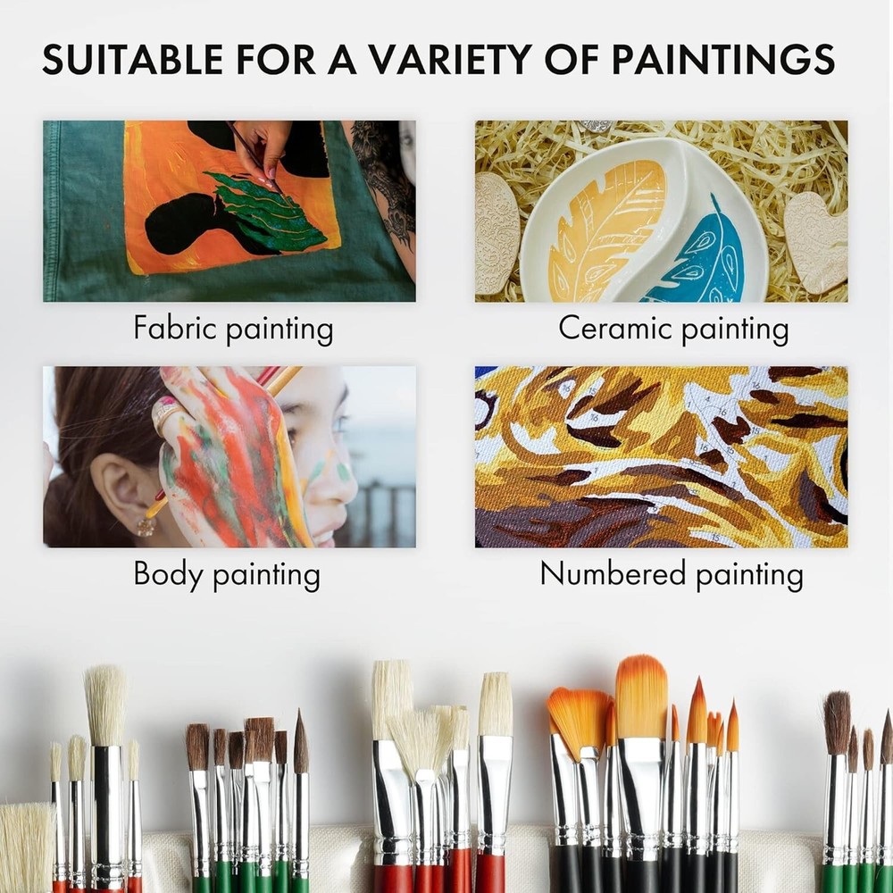 ARTIFY 41 Pieces Long Handle Paint Brushes Set Includes a Carrying Canvas Roll