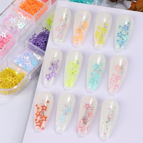 12pcs Multicolor Star Plastic Nail Art Sequins