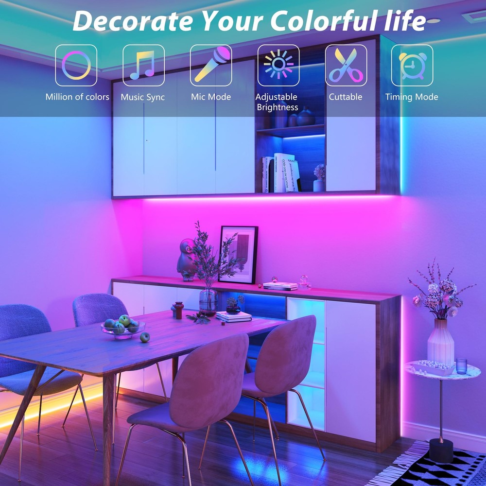 100Ft LED Strip Lights, Smart Light with App Remote Control, RGB LED Lights for