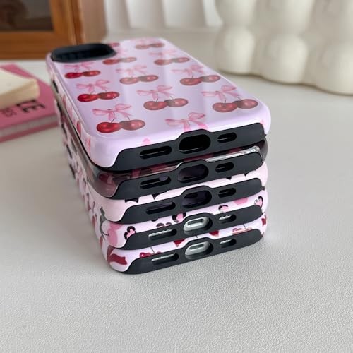 Case for iPhone 13/iPhone 14, Cute Pink Bow Cherry iPhone 13/14 Tiny/Glossy