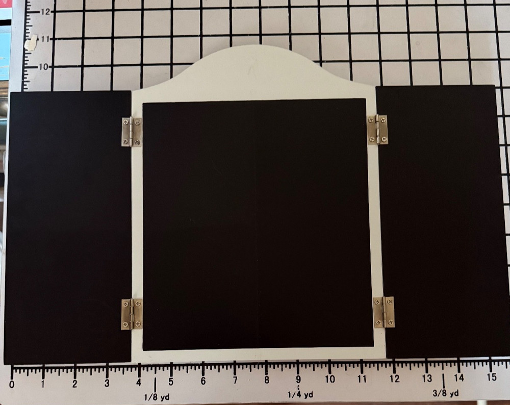 Mini white standing or hanging 3-panel folding chalkboard with hinged shutters