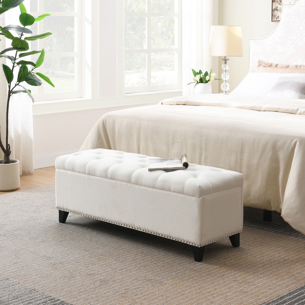 Storage Stool with Safety-Closing Hinges Features Touch Teddy Fabric