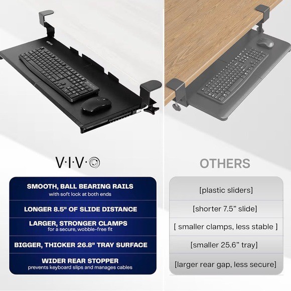 Large Keyboard Tray Under Desk Pull Out w Extra Sturdy C Clamp Mount System