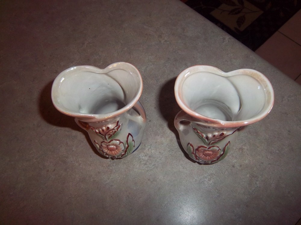 2 - Double Loop Decorative Vases Floral Ceramic - Lusterware