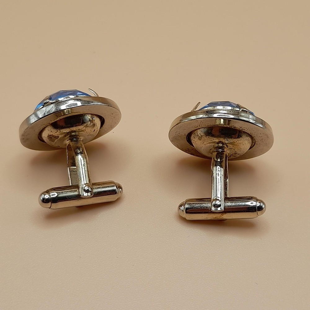 Vintage Light Blue Rhinestone Cuff Links