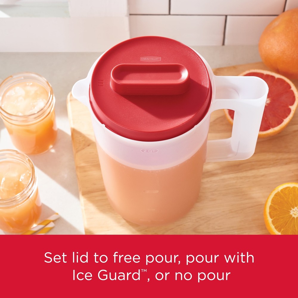 (2 pack) Rubbermaid Pitcher, Clear/Red, 2 Quart