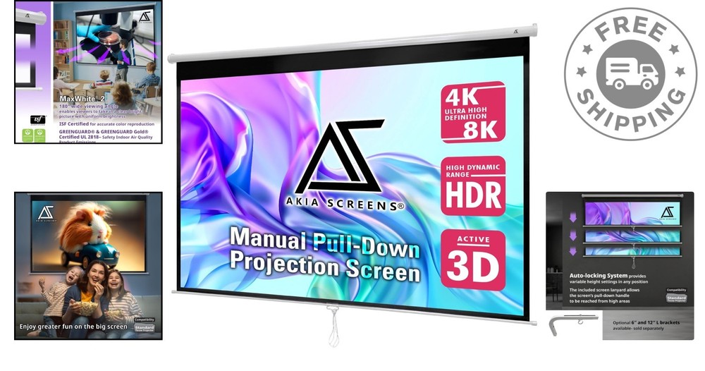 Retractable 110-Inch Projector Screen - 16:9 Aspect Ratio, Auto Locking System