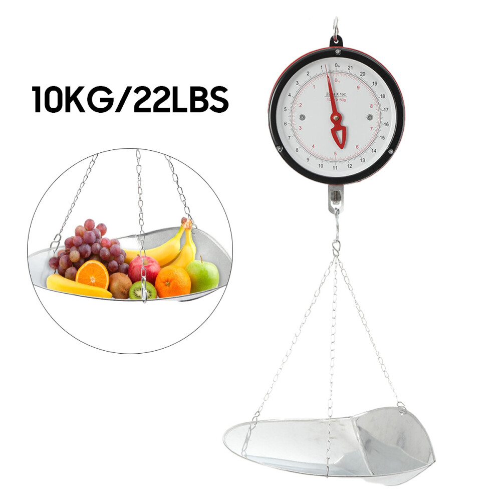 22LBS Double-Sided Dial Mechanical Hanging Scale with Scoop & Chain