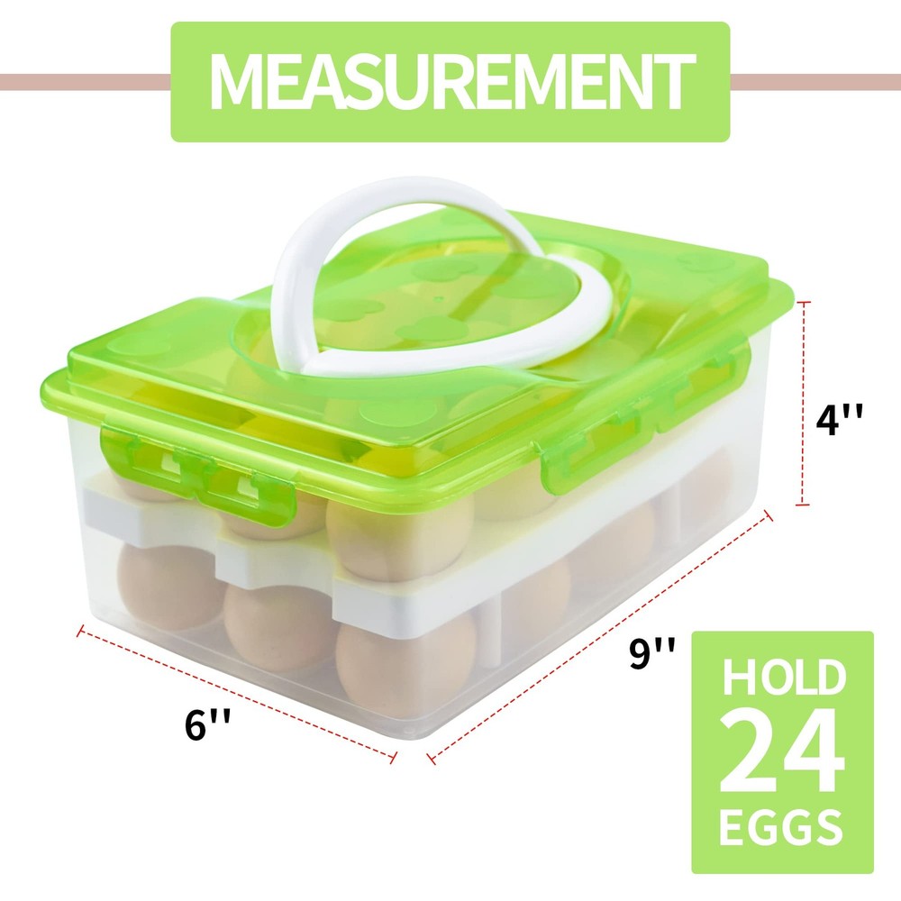 2 Tiers Egg Container Deviled Carrier Eggs Holder Holds 24 eggs, Green