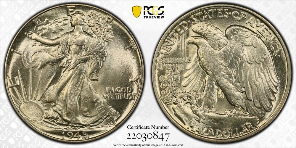 1945 PCGS MS63 FS-901 Missing Designer's Initials Walking Liberty Half