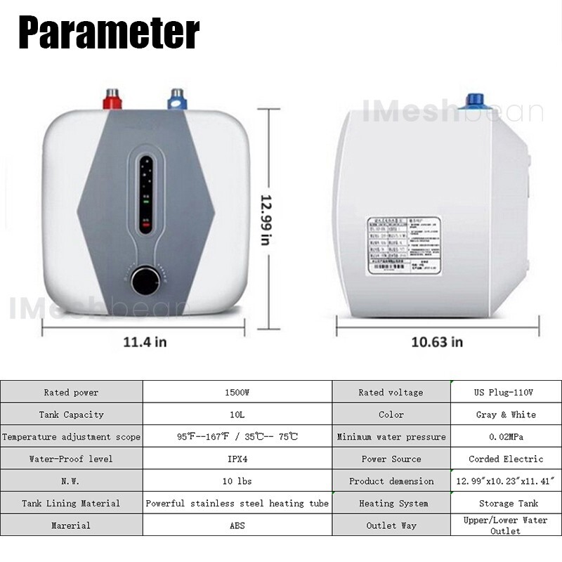 10L Instant Electric Hot Water Heater Shower Compact Mini-Tank Storage RV 110V