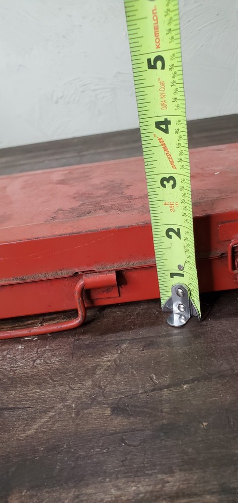 Vintage ACME Tool Box Solid Tap Die Snap Ring Pliers Mixed Red Metal Box READ