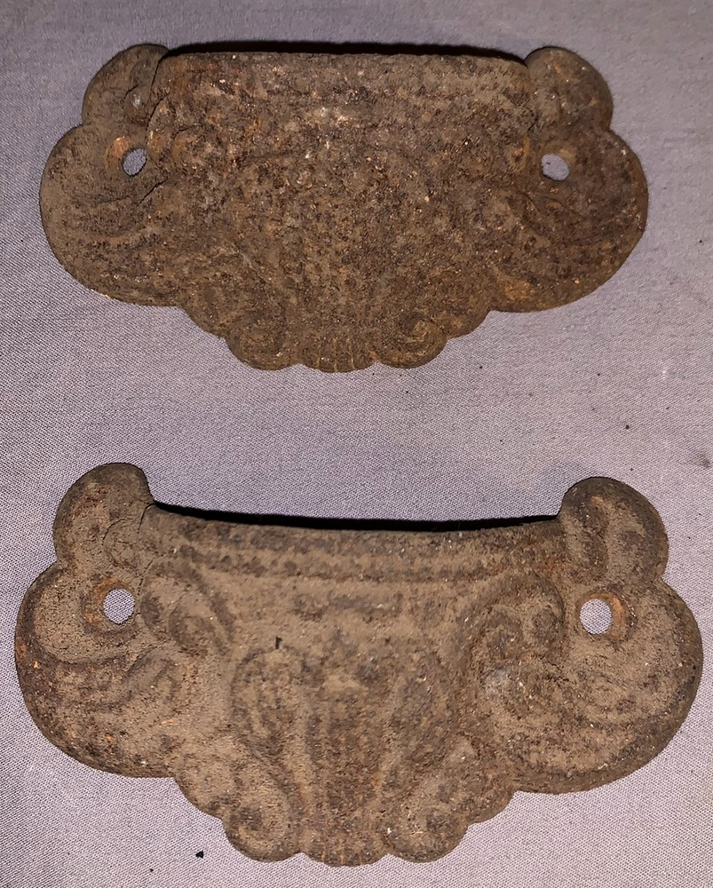 Set of  2  Antique  Cast Iron  Bin  Cabinet  Pulls