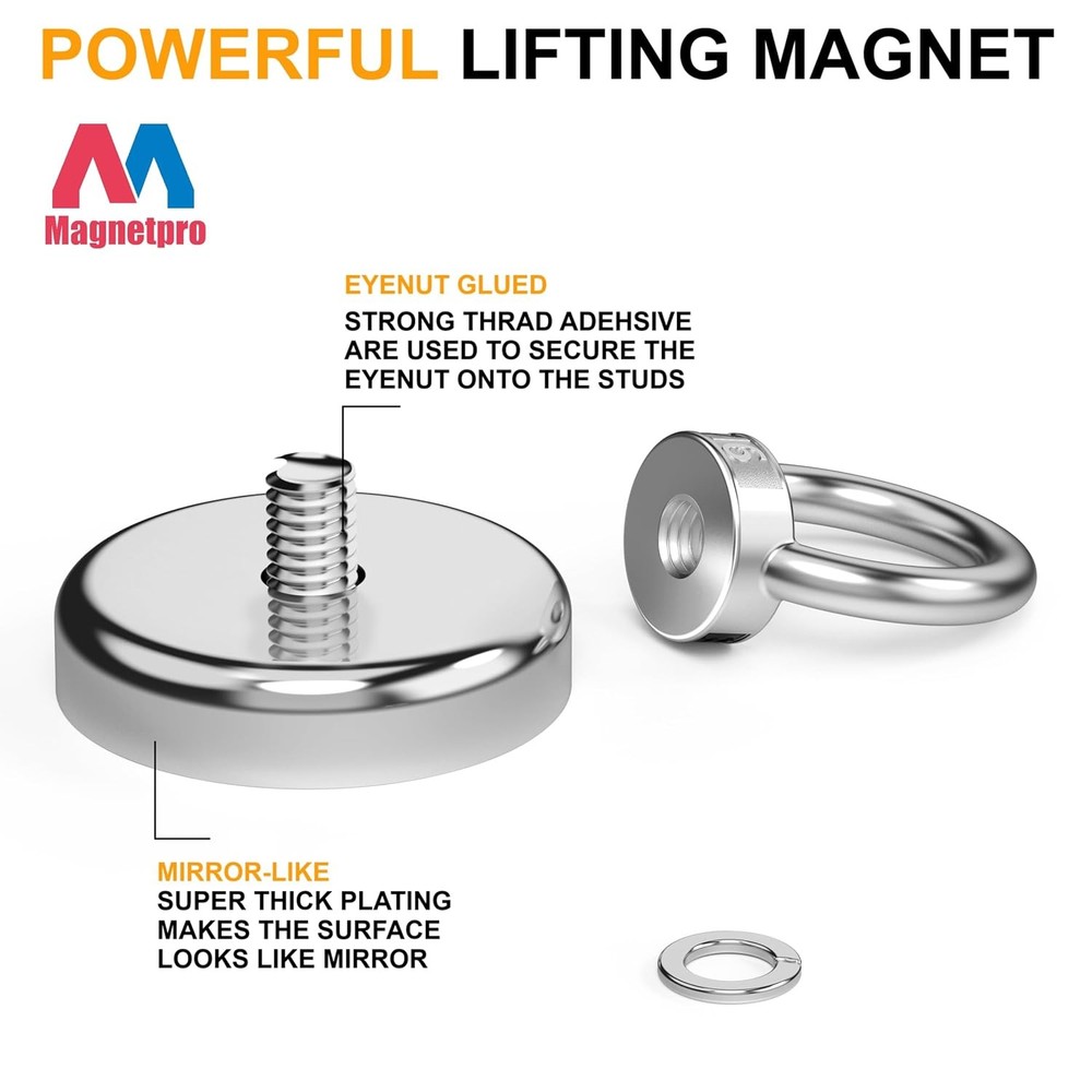 Magnetpro Strong Neodymium Magnets with Ring, 120 Lbs Pulling Force, Diameter 1.