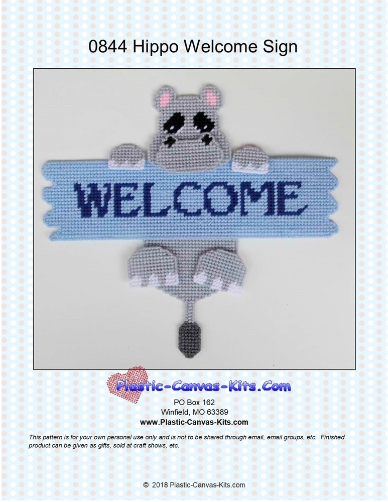 Hippo Welcome Sign- Plastic Canvas Pattern or Kit