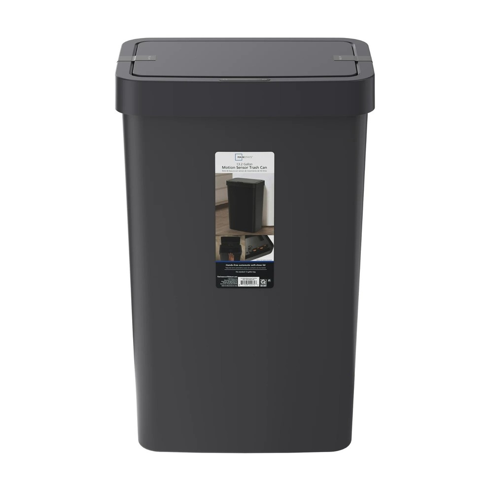 Mainstays 13.2 Gallon Plastic Motion Sensor Kitchen Trash Can, Black