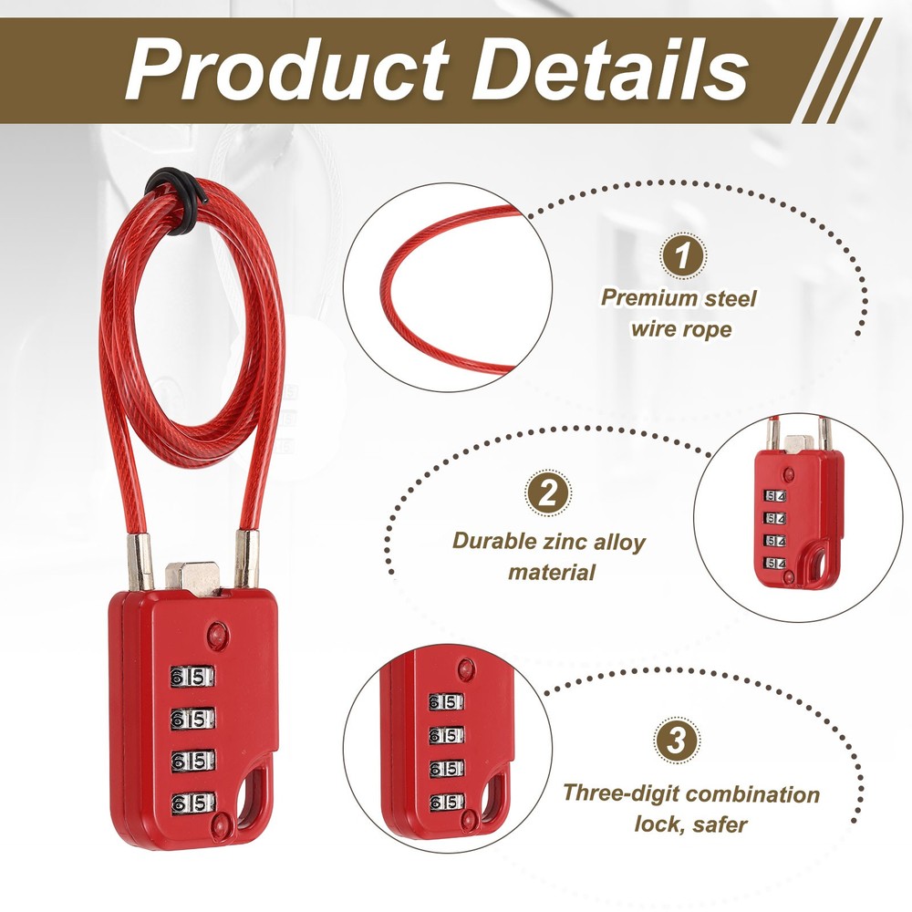 2-Pack Combination Padlock, 4 Digit 20 in Cable Luggage Lock [Red]