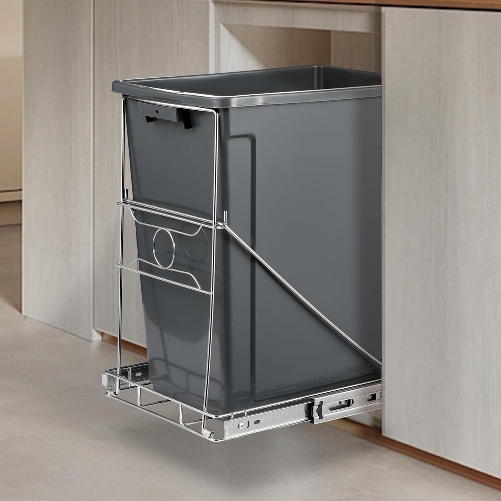 Pull Out Trash Can Stainless Steel Kitchen Adjustable Slide Shelf Cabinet
