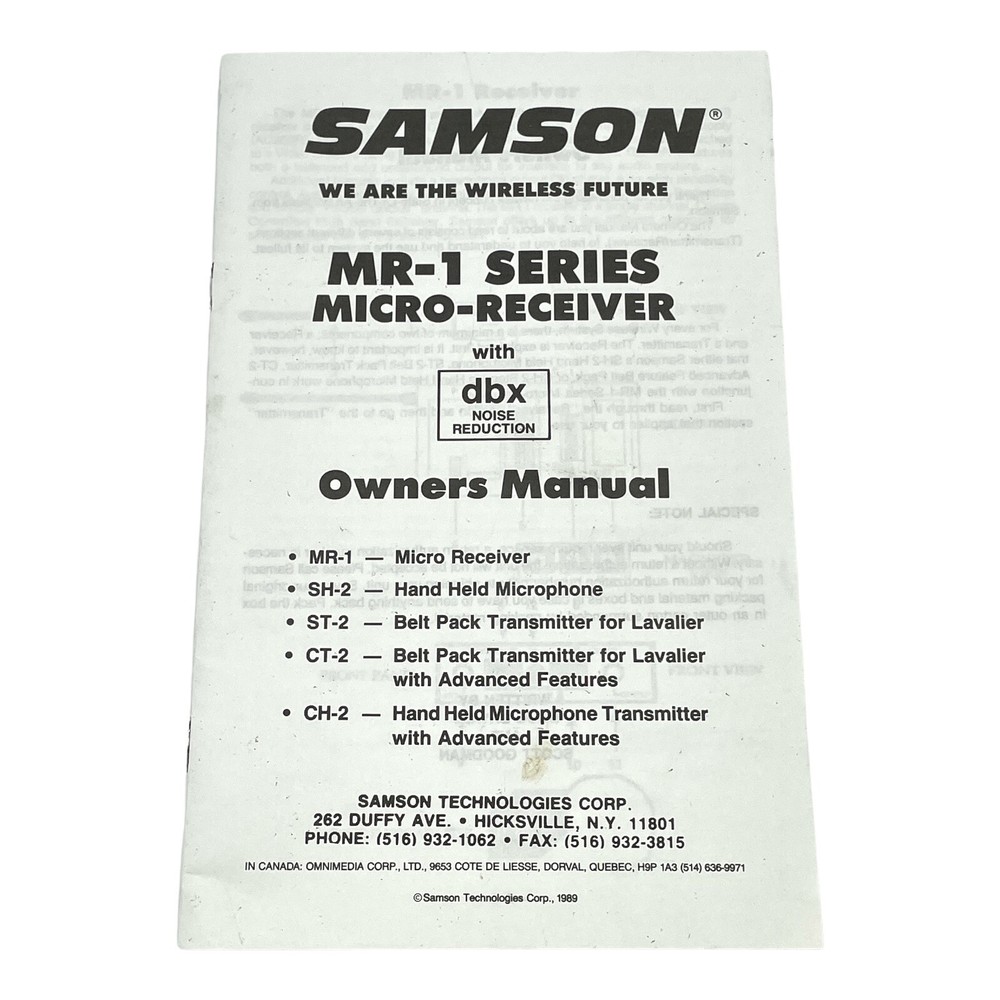 Samson MR-1 Series Micro-Receiver OWNERS MANUAL 1989