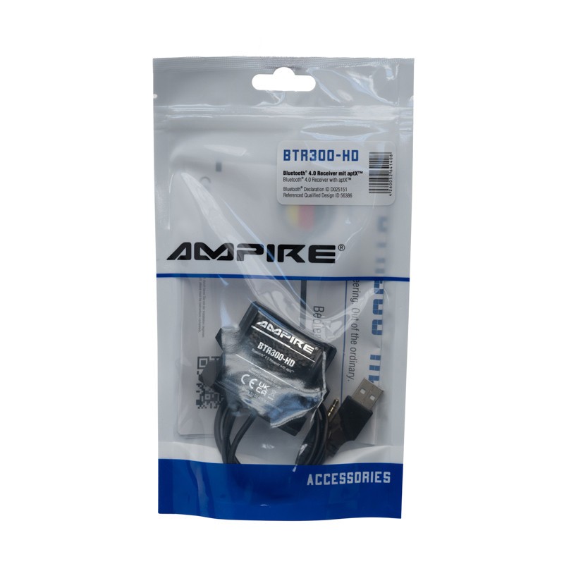 AMPIRE BTR300-HD Bluetooth® Audio Receiver 3.5mm Jack Plug USB-A Marine ta