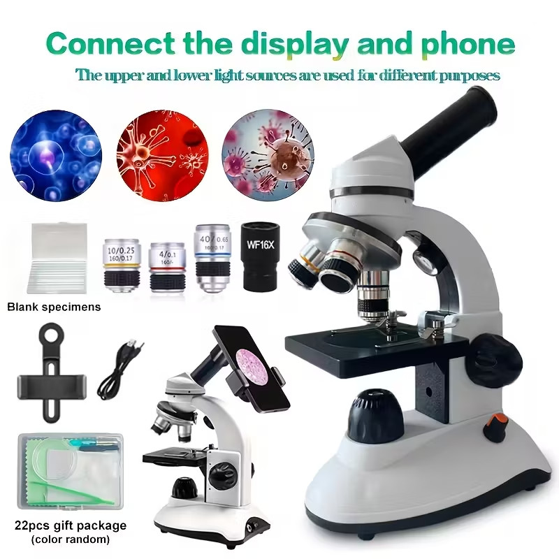Optical Microscope Dual Light Student Lab Optical w/ Upper & Lower LED