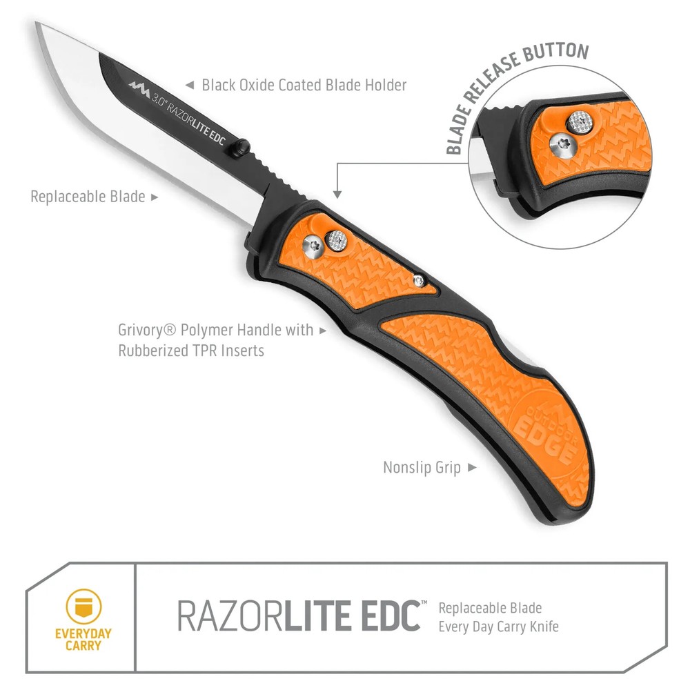 Outdoor Edge 3.0" Razor-Lite EDC Orange Replaceable Blade Folding Knife