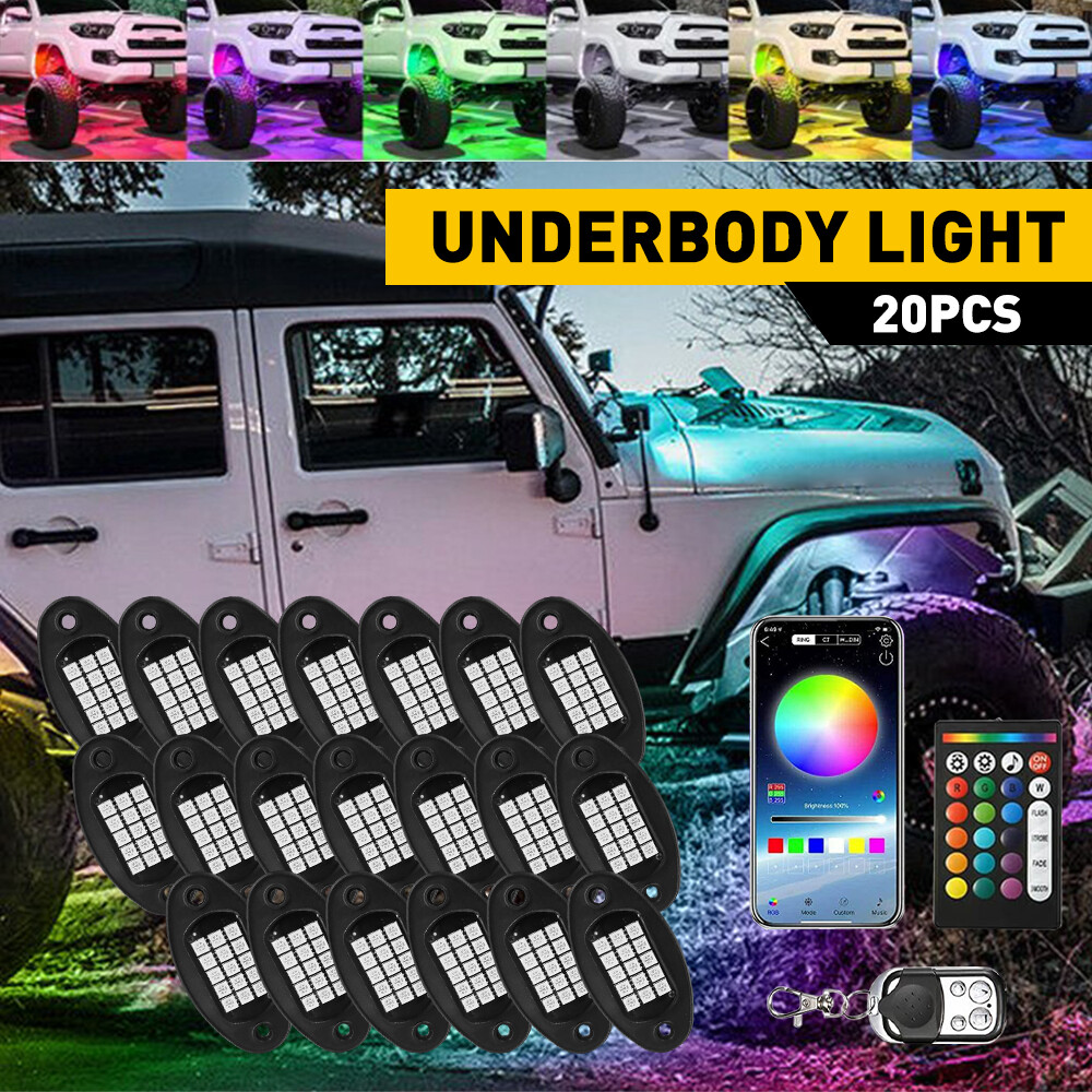 20 Pods RGB LED Rock Lights Kit Offroad Truck Underbody Neon Music Bluetooth APP