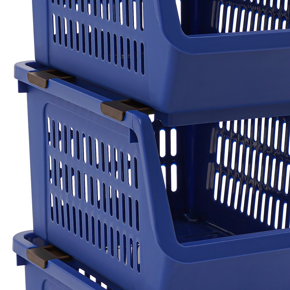 4pcs Fruit Stackable Storage Baskets Blue Pp Odorless Storage Cubes With Rollers