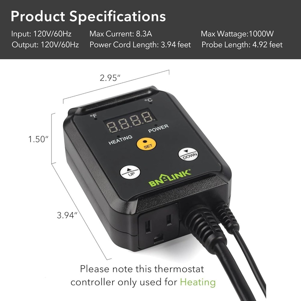 Listed Digital Heat Mat Controller for Reptiles & Seed Germination