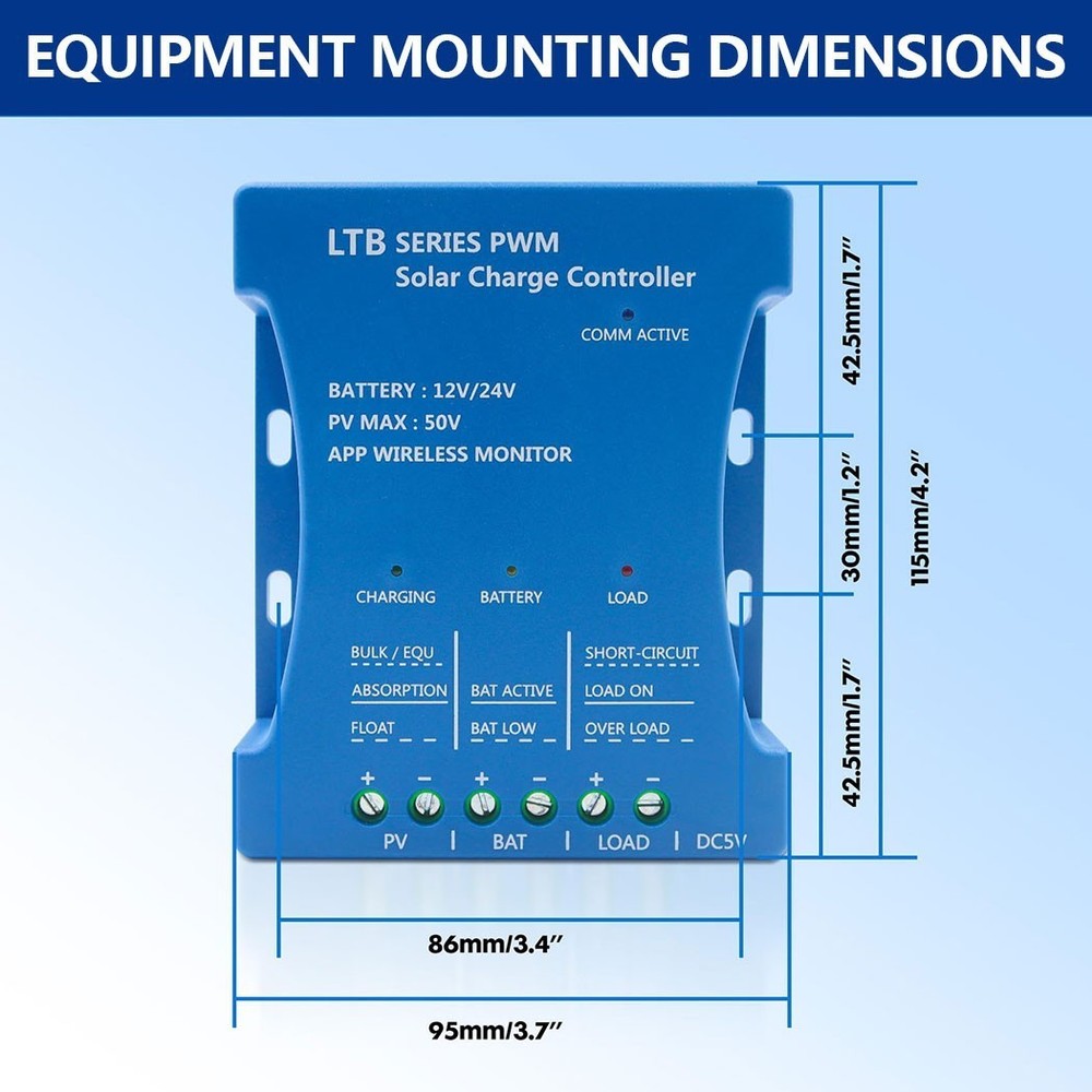 20A Solar Controller 12V/24V PV Max 50V Panel Battery Regulator Bluetooth