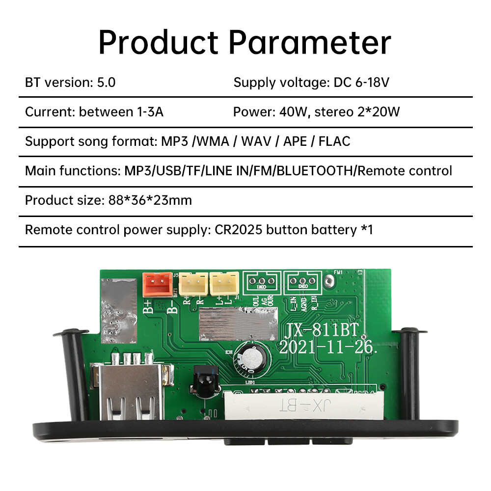 2*20W Amplifier Stereo DIY MP3 Decoder Board Bluetooth 5.0 Car FM Radio Module