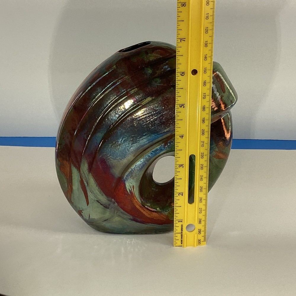 Signed Ruby Hansen 2012 raku pottery vase