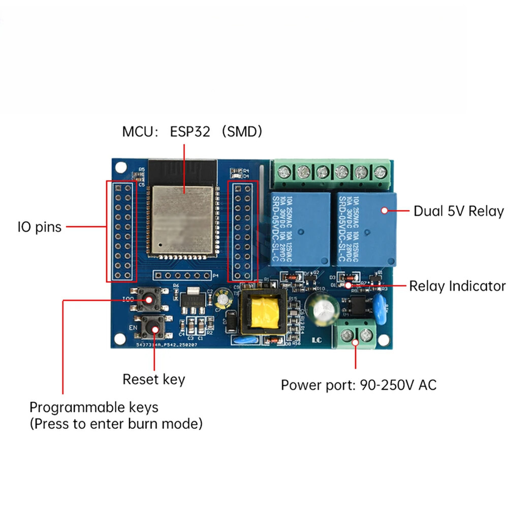 For ESP32 Relay Control Module with Wide Input Voltage 90-250V AC Support